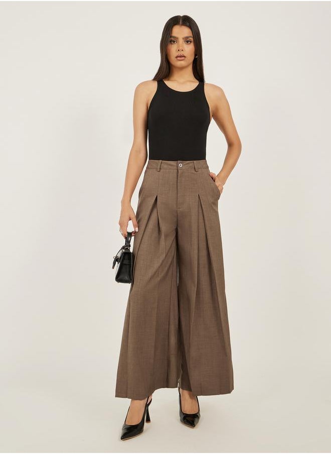 Brown High Rise Wide Leg Pants