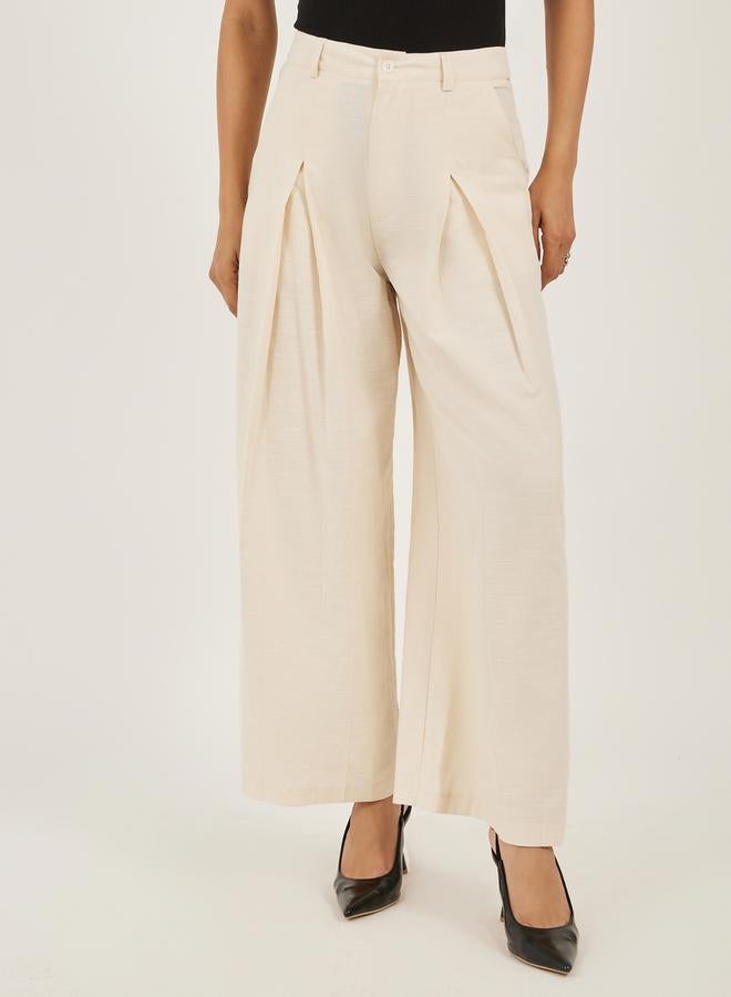 Cream High Rise Wide Leg Pants