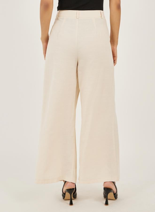 Cream High Rise Wide Leg Pants