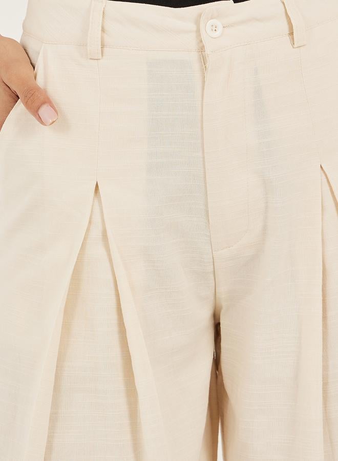 Cream High Rise Wide Leg Pants