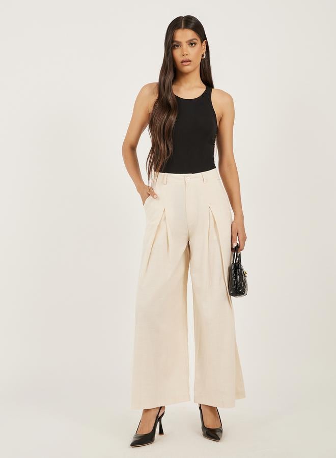 Cream High Rise Wide Leg Pants