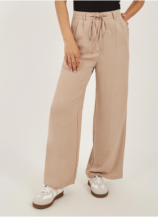 Beige Relaxed Fit Cullotte Pants