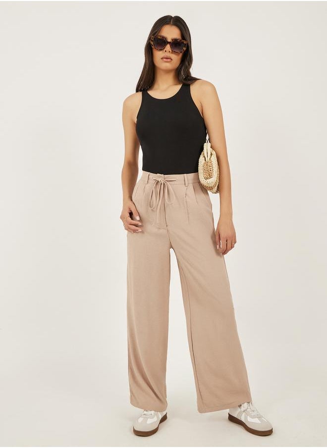 Beige Relaxed Fit Cullotte Pants