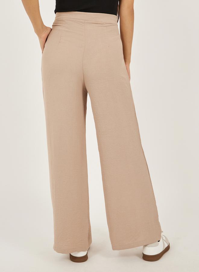 Beige Relaxed Fit Cullotte Pants