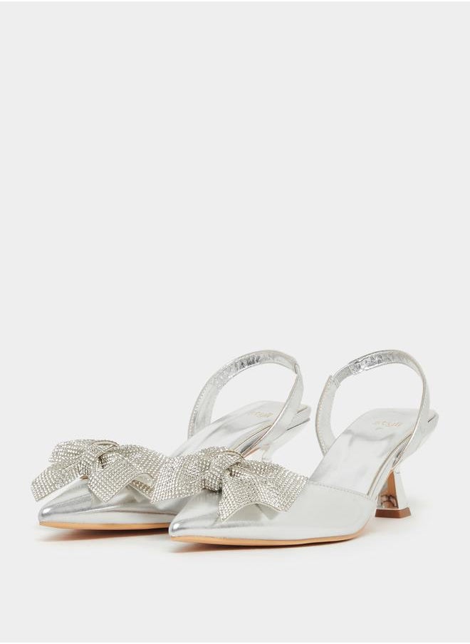 Pointed Toe Ribbon Sling Back Shoes