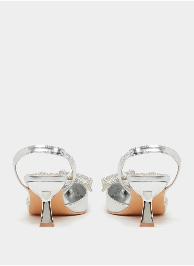 Pointed Toe Ribbon Sling Back Shoes