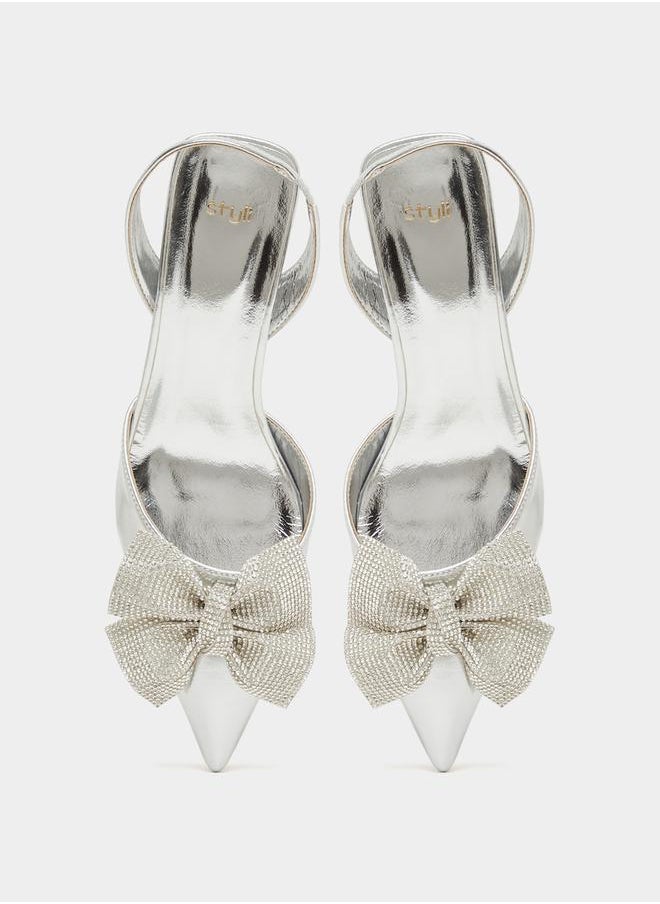 Pointed Toe Ribbon Sling Back Shoes