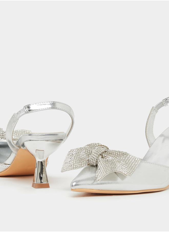Pointed Toe Ribbon Sling Back Shoes