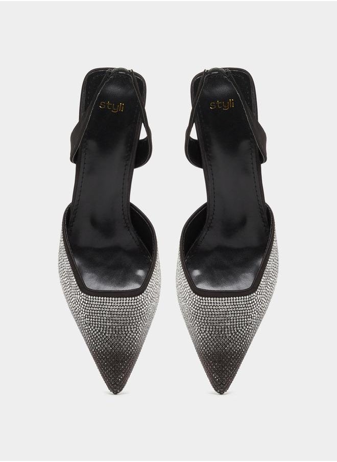 Embellished Ankle Strap Stiletto Heel Shoes