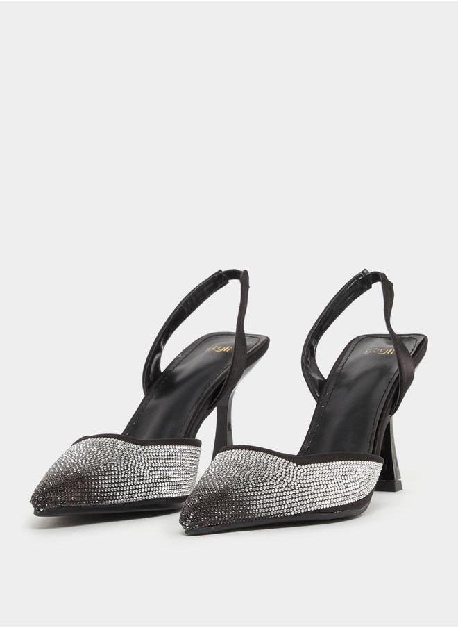 Embellished Ankle Strap Stiletto Heel Shoes