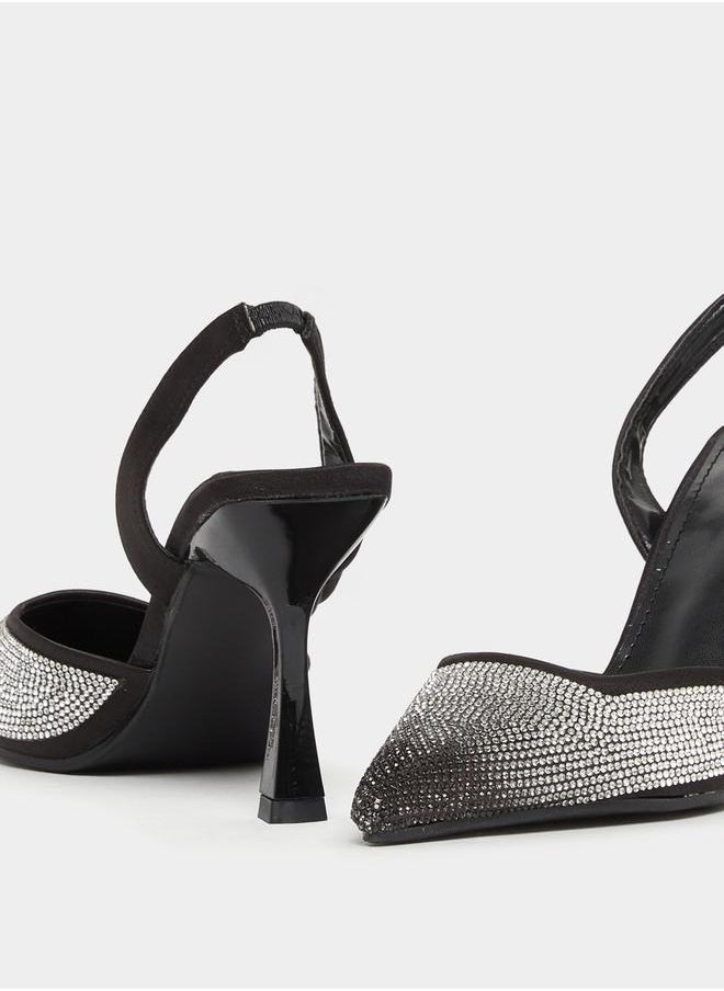 Embellished Ankle Strap Stiletto Heel Shoes
