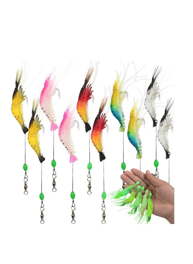 10 pcs Soft Luminous Shrimp Lure Set, Premium Soft Shrimp Fishing Tackle with Luminous Sharp Hooks, for Freshwater Saltwater Bass Trout Catfish Salmon