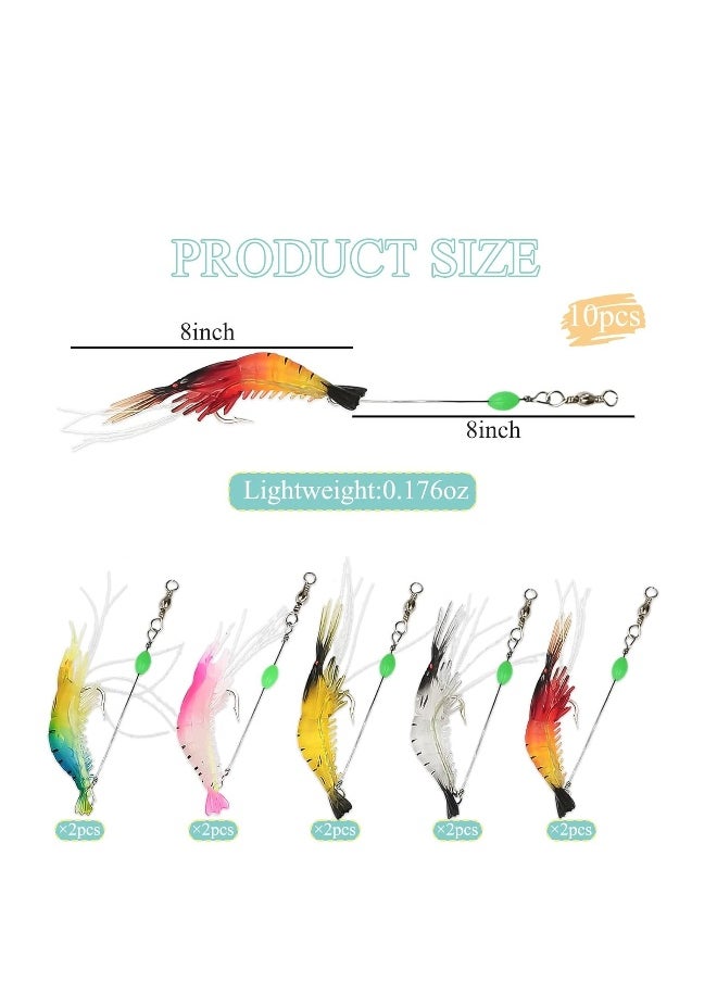 10 pcs Soft Luminous Shrimp Lure Set, Premium Soft Shrimp Fishing Tackle with Luminous Sharp Hooks, for Freshwater Saltwater Bass Trout Catfish Salmon