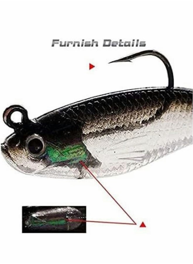 5PCS Fishing Lure Set with Lifelike Bass Lure for Saltwater/Freshwater - Soft Bait Head Sea Fish Lures with Sharp Treble Hook and T Tail Artificial Bait Kit - 8 cm Fishing Tackle