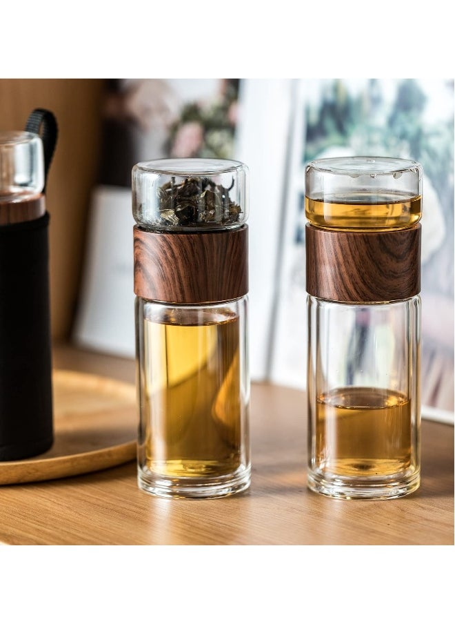 SYOSI Double Glazed Tea Mug, 12.5Oz Glass Water Bottle with Tea Infuser Portable Tea Tumbler Travel Tea Mug for Tea, Coffee, Cold Water, Hot Water