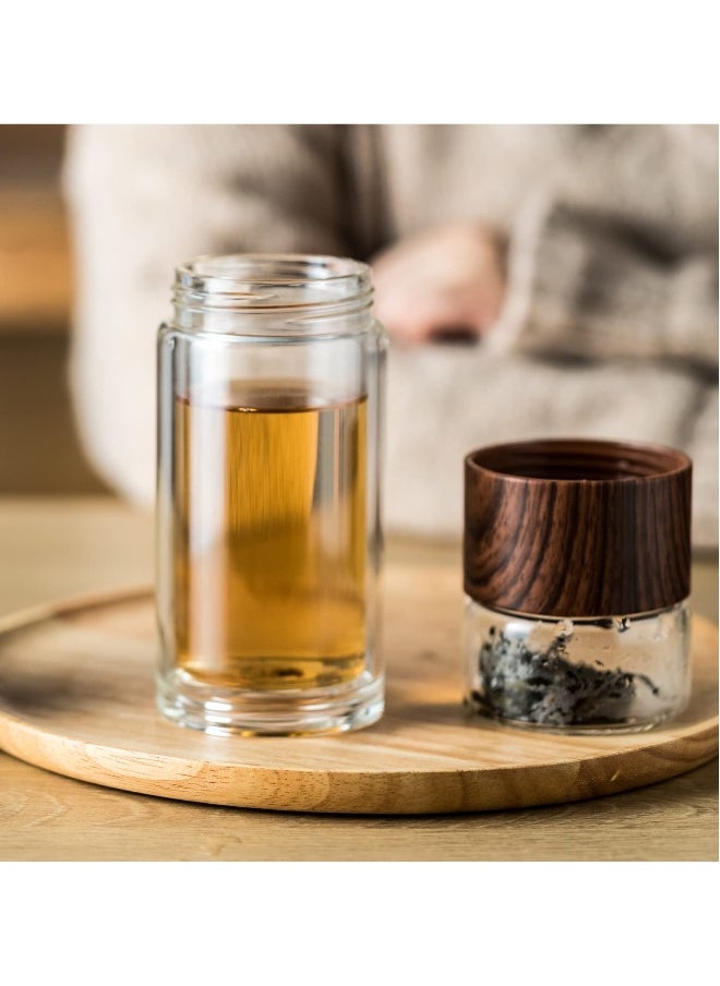 SYOSI Double Glazed Tea Mug, 12.5Oz Glass Water Bottle with Tea Infuser Portable Tea Tumbler Travel Tea Mug for Tea, Coffee, Cold Water, Hot Water