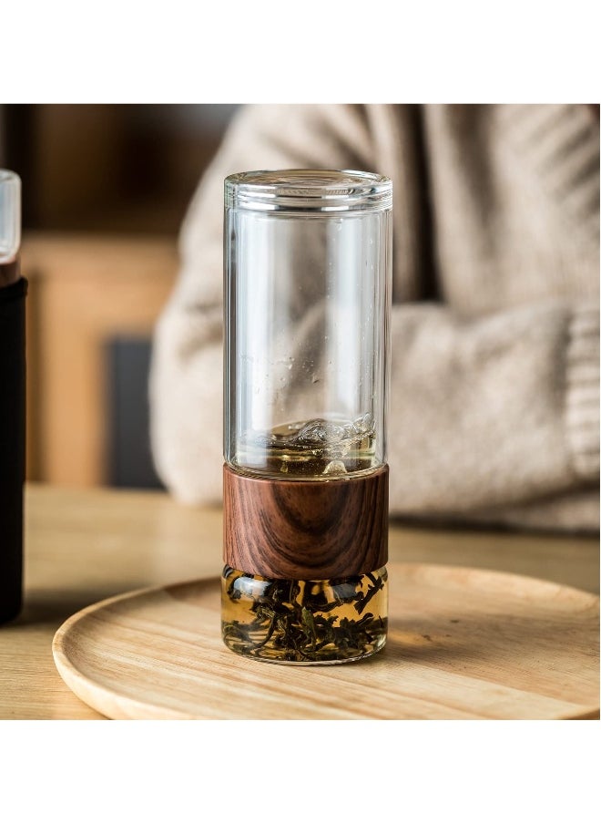 SYOSI Double Glazed Tea Mug, 12.5Oz Glass Water Bottle with Tea Infuser Portable Tea Tumbler Travel Tea Mug for Tea, Coffee, Cold Water, Hot Water