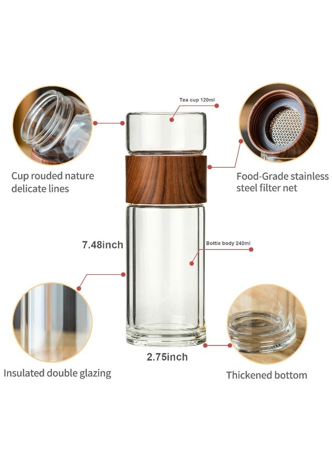 SYOSI Double Glazed Tea Mug, 12.5Oz Glass Water Bottle with Tea Infuser Portable Tea Tumbler Travel Tea Mug for Tea, Coffee, Cold Water, Hot Water
