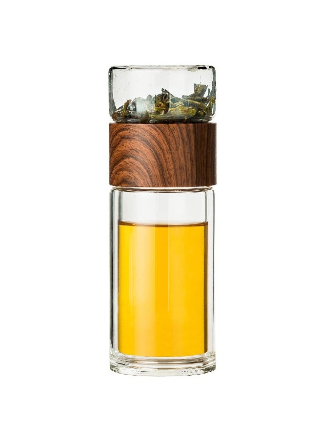 SYOSI Double Glazed Tea Mug, 12.5Oz Glass Water Bottle with Tea Infuser Portable Tea Tumbler Travel Tea Mug for Tea, Coffee, Cold Water, Hot Water