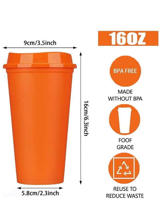 Set of 5 Color Changing Reusable Coffee Cups, 16 oz Plastic Travel Mugs with Lids, Quality Splash,Proof Design for Hot and Cold Beverages