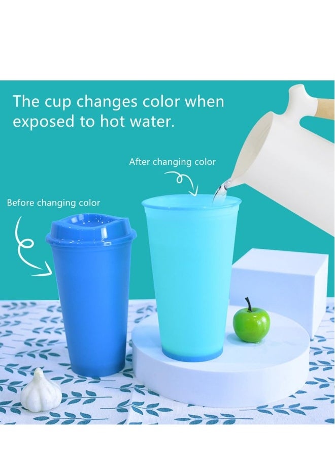Set of 5 Color Changing Reusable Coffee Cups, 16 oz Plastic Travel Mugs with Lids, Quality Splash,Proof Design for Hot and Cold Beverages