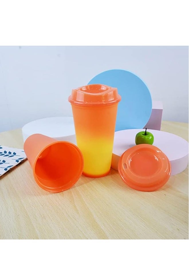 Set of 5 Color Changing Reusable Coffee Cups, 16 oz Plastic Travel Mugs with Lids, Quality Splash,Proof Design for Hot and Cold Beverages