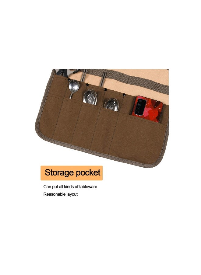 Multi-Purpose Knife Roll Bag, 10-Slot Waxed Canvas Chef Knife Case, Portable Cutlery Storage Holder for Travel, Ideal for Professional Chefs and Culinary Enthusiasts.
