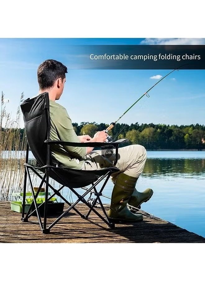 Portable Folding Camping Chair Lightweight & Comfortable Outdoor, Sports, and Lawn Chair (Black)