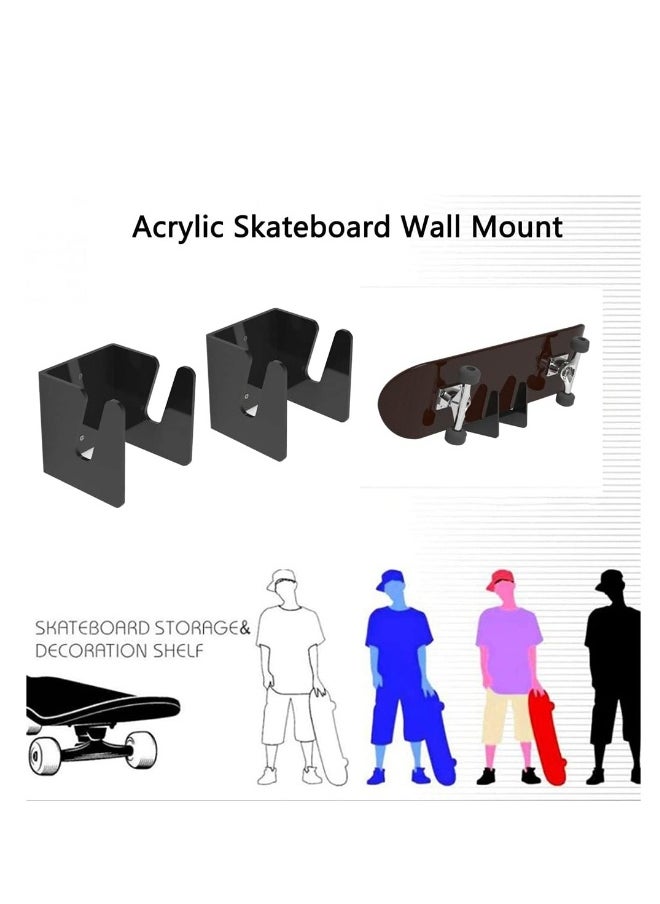 2pcs Skateboard Wall Mount, Longboard Hanger Skateboard Display Rack for Display and Storage of Long/ Skate/ Penny/ Cruiser Boards, Made of Acrylic, Gift for Skateboard Lovers, Easy to Install