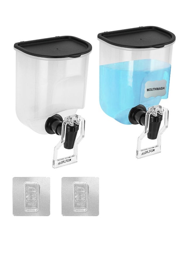 21oz Mouthwash Dispenser for Bathroom, 2 Pack Wall Mounted Clear Plastic Mouth Wash Container with 2 Reusable Sticker