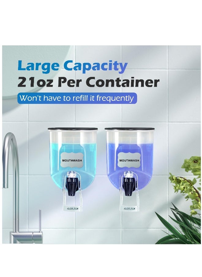 21oz Mouthwash Dispenser for Bathroom, 2 Pack Wall Mounted Clear Plastic Mouth Wash Container with 2 Reusable Sticker