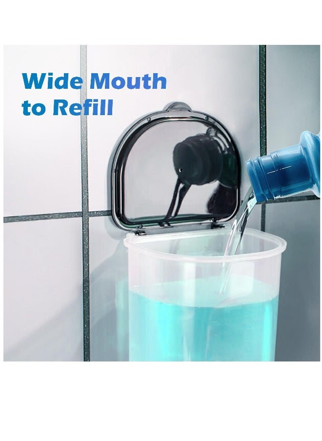 21oz Mouthwash Dispenser for Bathroom, 2 Pack Wall Mounted Clear Plastic Mouth Wash Container with 2 Reusable Sticker