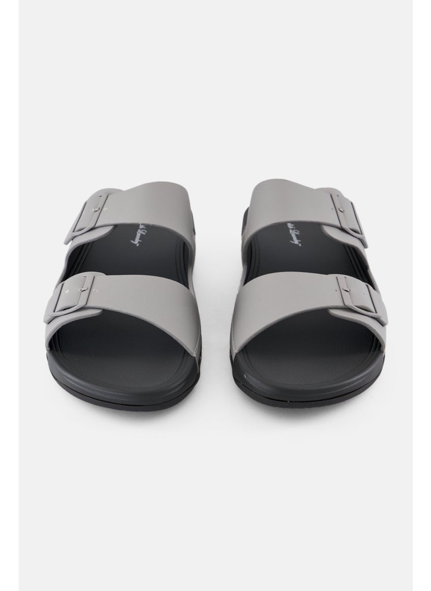 Men 2 Strap Slip On Arabic Sandals, Light Grey