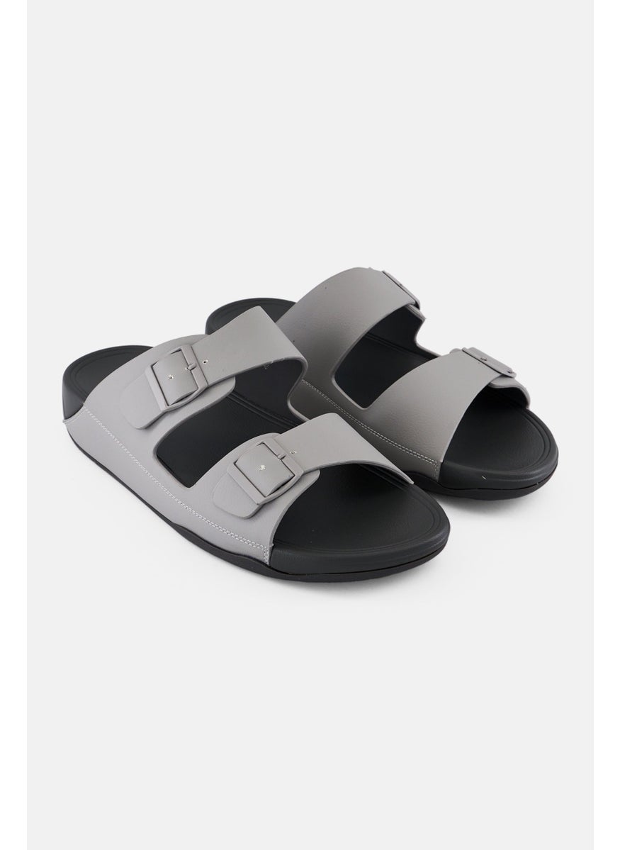 Men 2 Strap Slip On Arabic Sandals, Light Grey