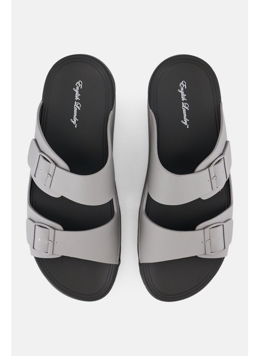 Men 2 Strap Slip On Arabic Sandals, Light Grey