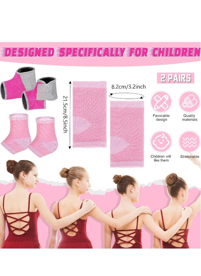 2 Pairs Kids Ankle Brace Set Foot Support Stabilizer Wraps Protector Guard Knitted Ankle Sleeve Sock Support Ankle Support Compression Socks for Injury Prevention, Pink