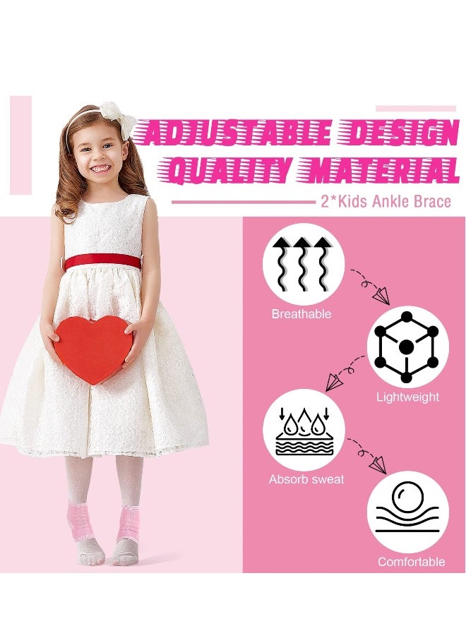 2 Pairs Kids Ankle Brace Set Foot Support Stabilizer Wraps Protector Guard Knitted Ankle Sleeve Sock Support Ankle Support Compression Socks for Injury Prevention, Pink