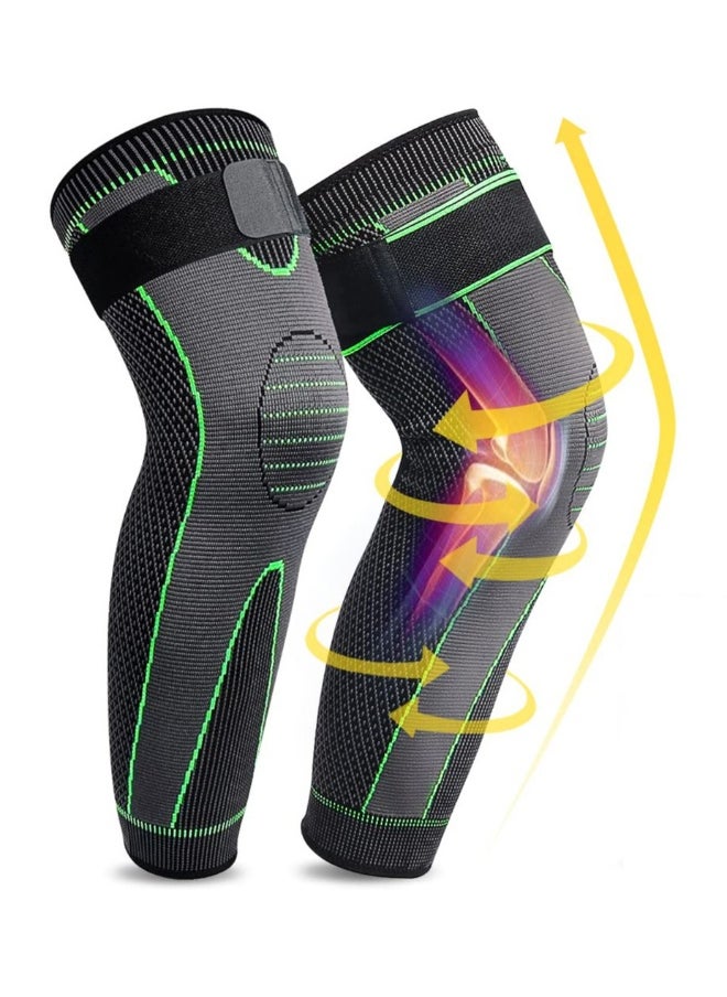 Extra Long Compression Leg Sleeves with Elastic Straps for Men and Women - Knee Braces for Basketball, Football, Joint Pain - ACL Support - Unisex Sizes - Breathable Material