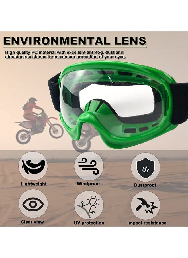 Kids Dirt Bike Goggles Impact, Resistant Adjustable Child Youth ATV Motorcycle Off-Road Riding Motocross Racing Cycling Goggles Glasses for Boys and Girls (Green)