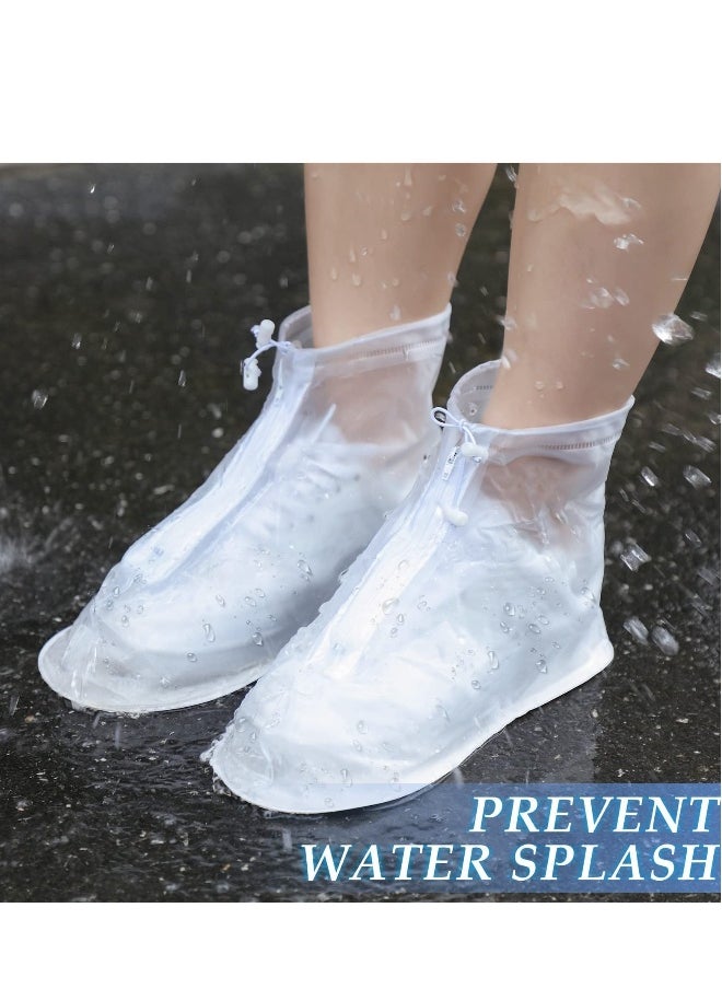 2 Pairs Rain Shoes Cover Non Slip Waterproof Shoe Covers Reusable Shoe Protectors Covers High Top Snow Boots Galoshes Overshoes for Men Women Outdoor Cycling Camping Fishing Garden (White XXXL)