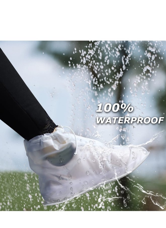 2 Pairs Rain Shoes Cover Non Slip Waterproof Shoe Covers Reusable Shoe Protectors Covers High Top Snow Boots Galoshes Overshoes for Men Women Outdoor Cycling Camping Fishing Garden (White XXXL)
