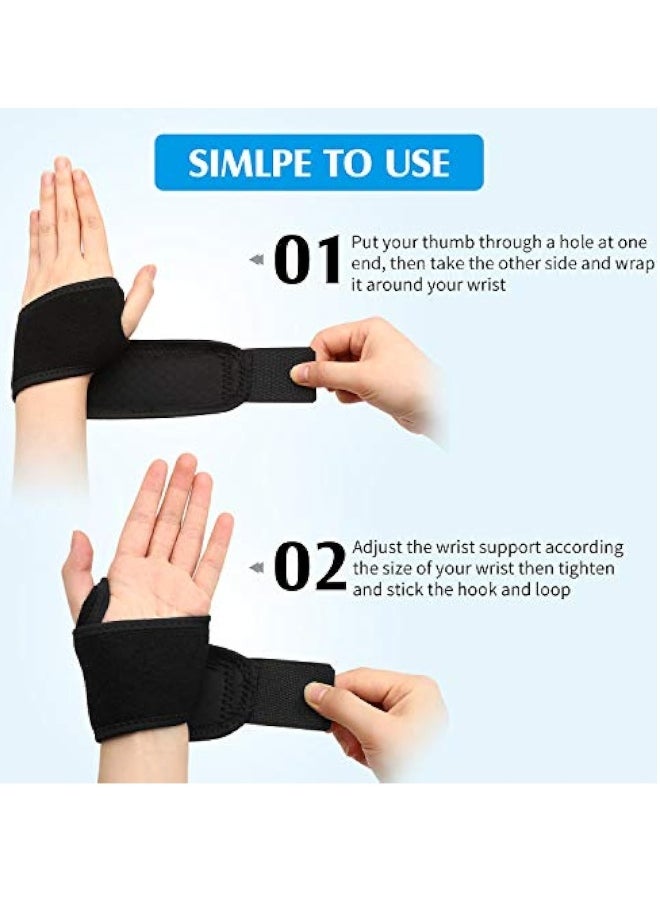 2 Pcs Adjustable Wrist Braces, Wrist Support, Braces Breathable Wrist Support Strap for Sports Protecting, Relieves Wrist Pain, Sprains, Tendonitis and Joint Pain, Left or Right Hand (Black)
