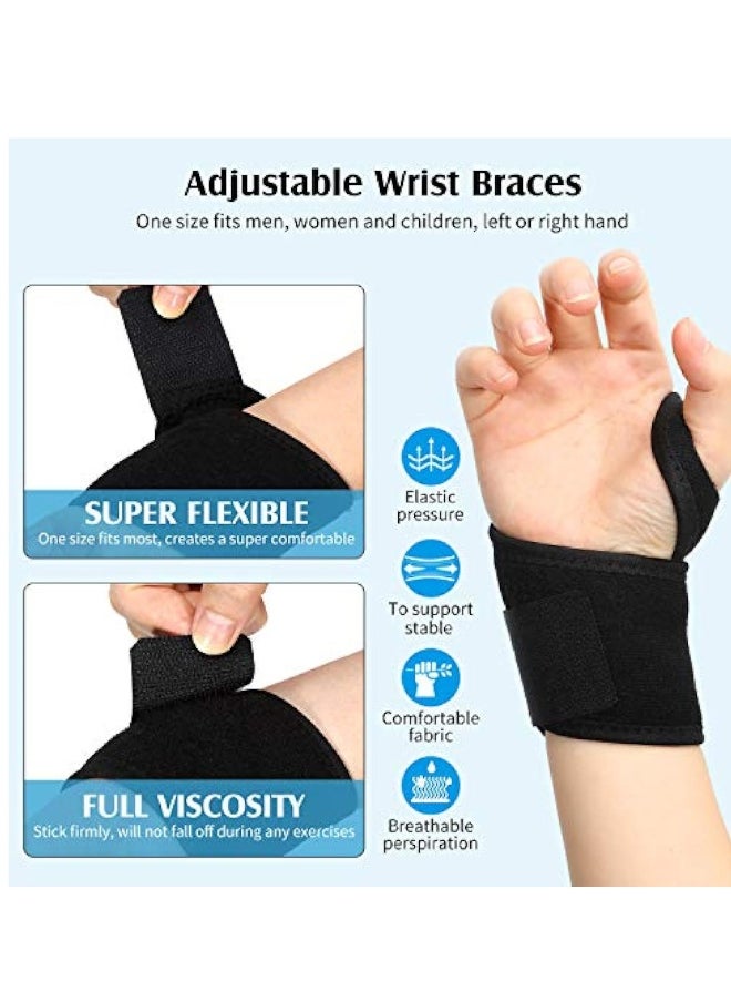 2 Pcs Adjustable Wrist Braces, Wrist Support, Braces Breathable Wrist Support Strap for Sports Protecting, Relieves Wrist Pain, Sprains, Tendonitis and Joint Pain, Left or Right Hand (Black)