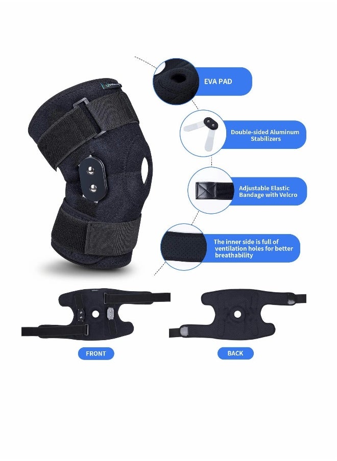 Adjustable Hinged Knee Brace with Side Stabilizers for Arthritis Pain Relief - Women Men Meniscus Tear ACL MCL Injury Support