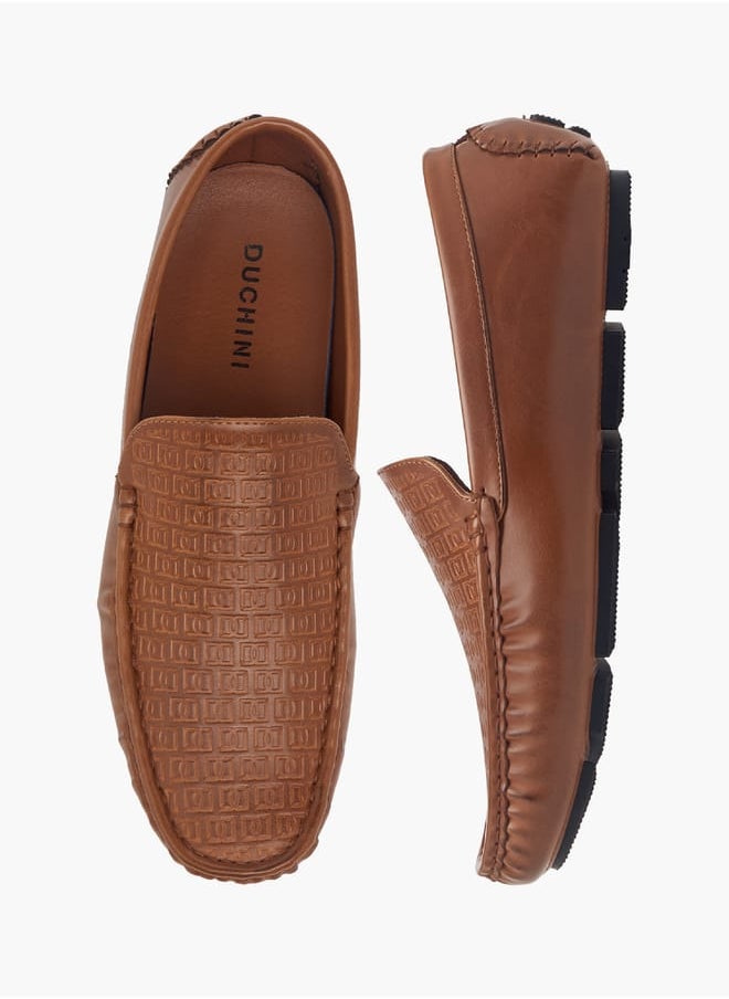 Men's Monogram Textured Slip-On Moccasins