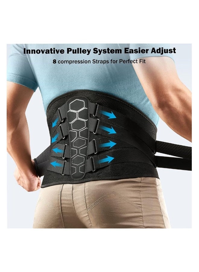 SYOSI Back Brace for Lower Back Pain Relief with Pulley System Lumbar Support Belt with Lumbar Pad Ergonomic Design and Soft Breathable 3D Knit Material for Herniated Disc Sciatica for Men Women, L