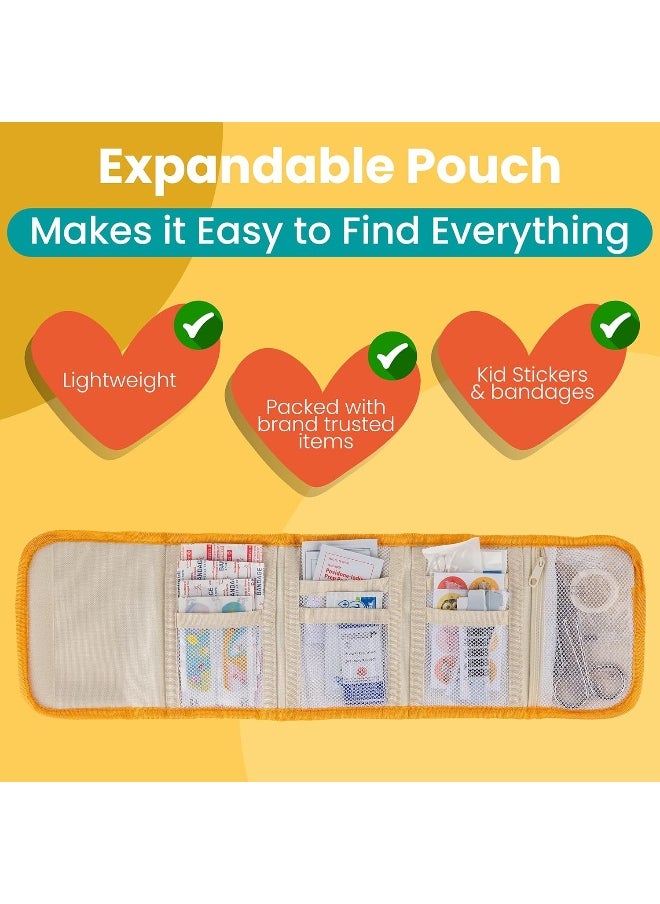 Travel and Baby First Aid Kit - Mom First Aid Kits! Mini Compact Kit with 50 Essentials for Diaper Bag or Purse - Small First Aid Kit for Emergency, Camping, Hiking, Car, or Home [Kid Joy]