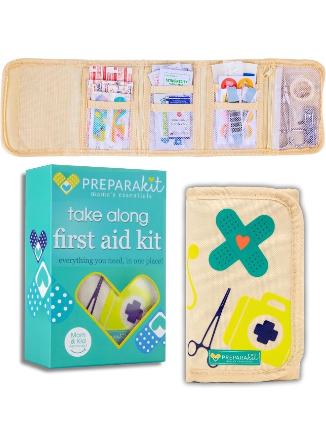 Travel and Baby First Aid Kit - Mom First Aid Kits! Mini Compact Kit with 50 Essentials for Diaper Bag or Purse - Small First Aid Kit for Emergency, Camping, Hiking, Car, or Home [Kid Joy]