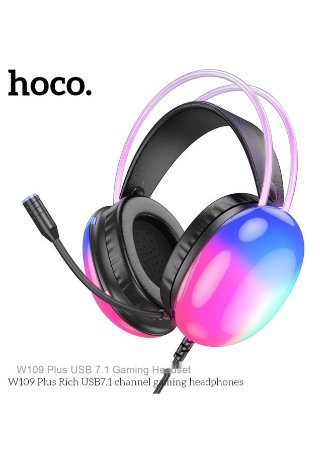 W109 Plus Vibrant USB 7.1 Channel Gaming Headset with Dynamic RGB Lighting Effects
