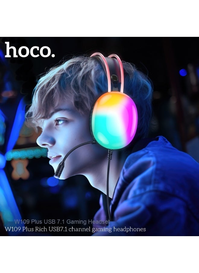 W109 Plus Vibrant USB 7.1 Channel Gaming Headset with Dynamic RGB Lighting Effects